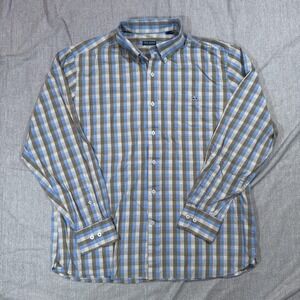 Fish Hippie Shirt Mens XL‎ Blue Tan Plaid Solace Collection Button Down Casual